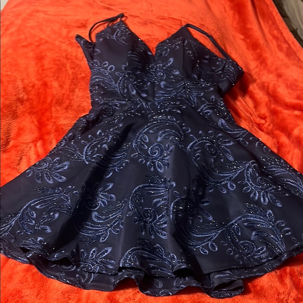 Elegant Navy Blue Embroidered Dress